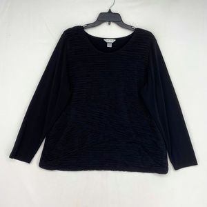 Christopher & Banks Womens XL Pullover Knit Top Black with Stitched Front Detail